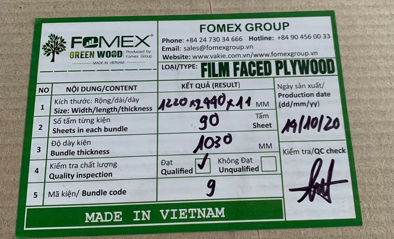 Marking for film faced plywood