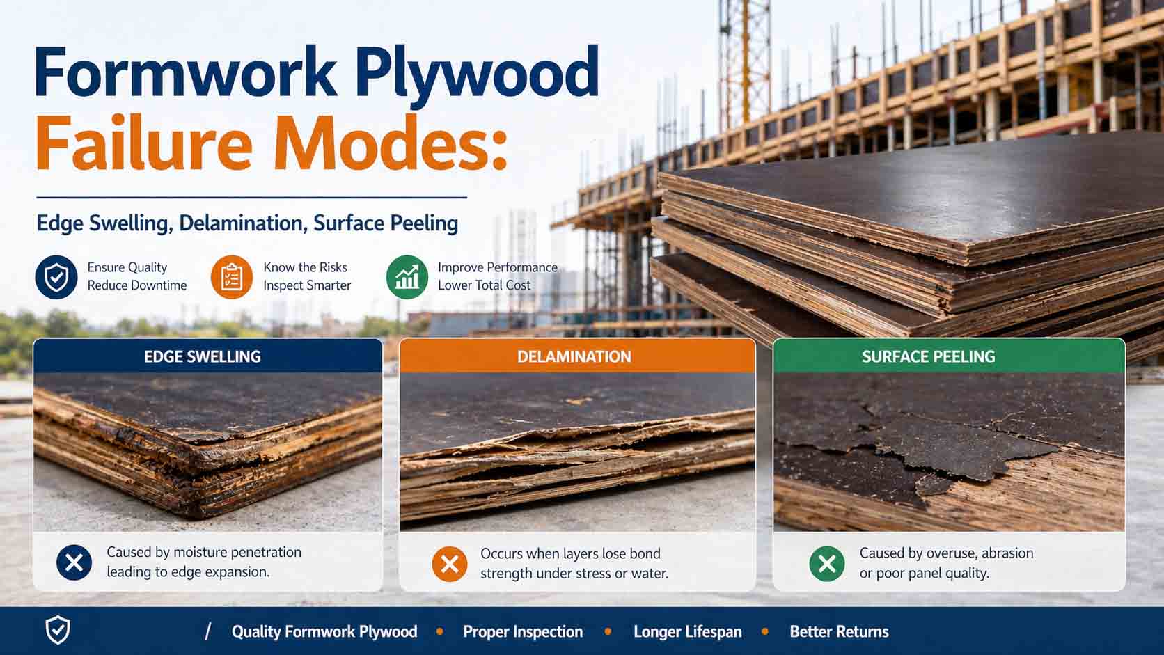 Formwork Plywood Failure Modes: Edge Swelling, Delamination, Surface Peeling