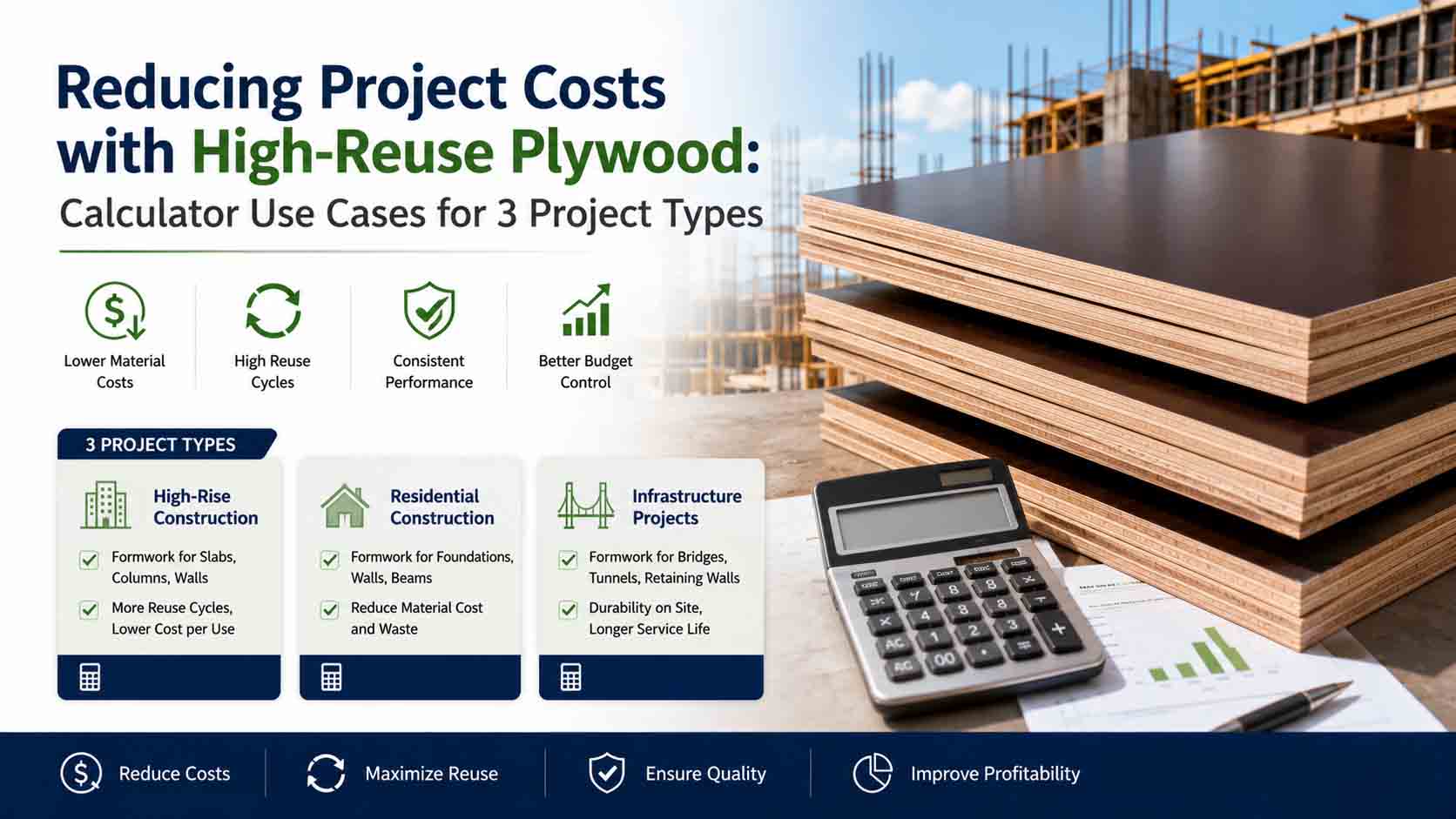 Reducing Project Costs with High-Reuse Plywood: Calculator Use Cases for 3 Project Types