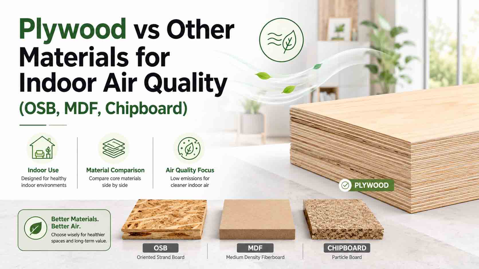 Plywood vs Other Materials for Indoor Air Quality (OSB, MDF, Chipboard)