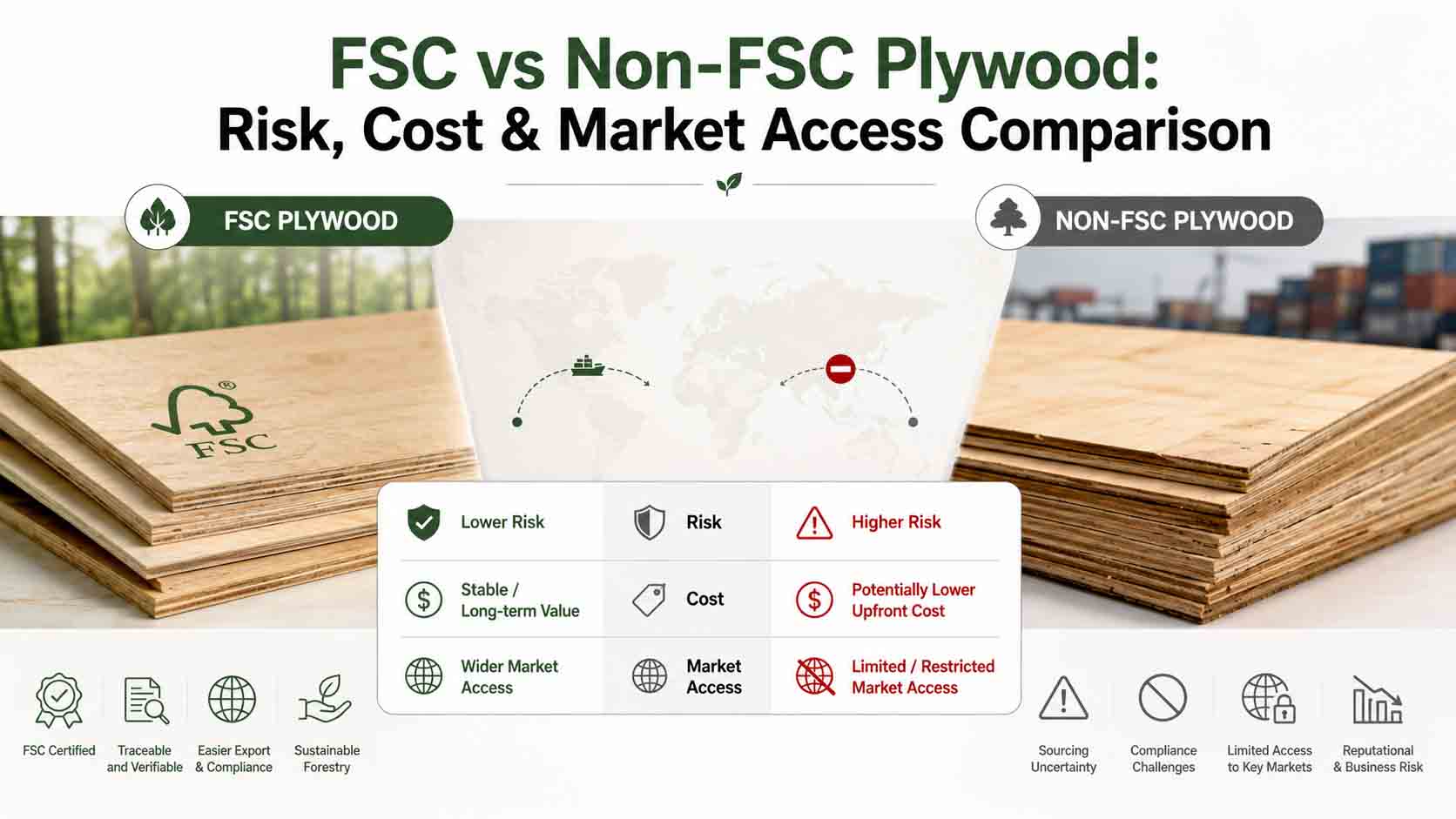 FSC vs Non-FSC Plywood: Risk, Cost & Market Access Comparison